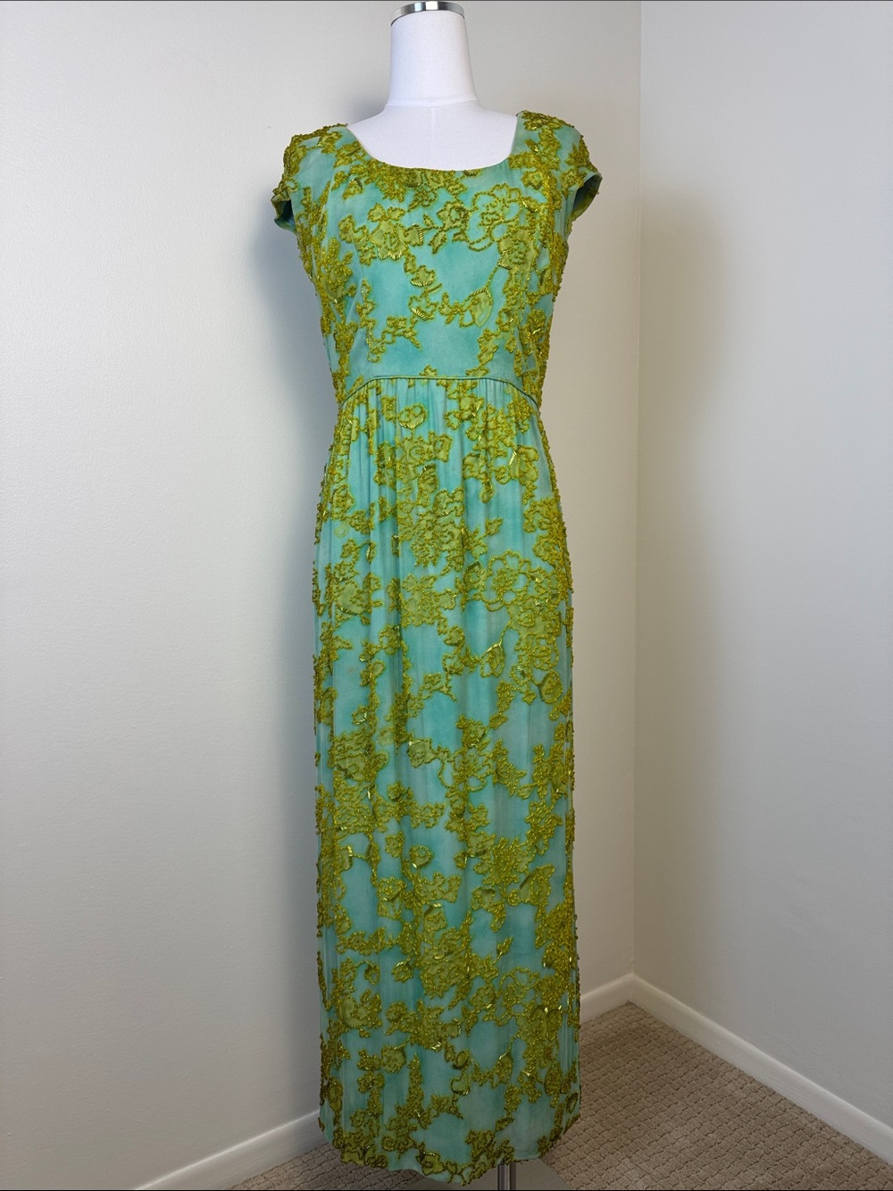 Vintage 60s Malcolm Starr Beaded Print Maxi Dress Lichtensteins Corpus Christi